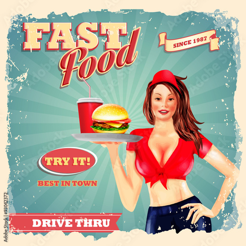 vintage fast food girl with burgers