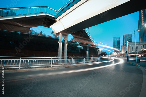 Urban footbridge and road intersection of night scene © Aania