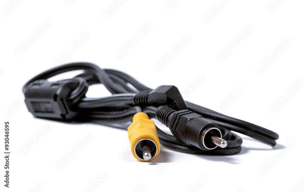 Audio visual cable isolated on white background close-up Audio visual cable isolated on white background close-up