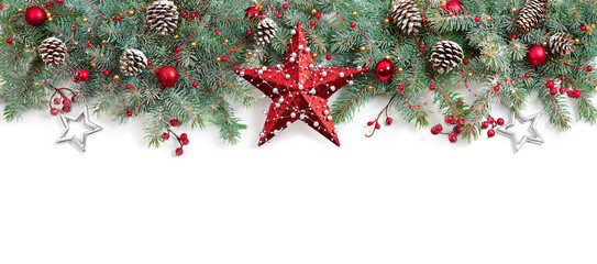 Christmas Fir Tree Decorated On White
