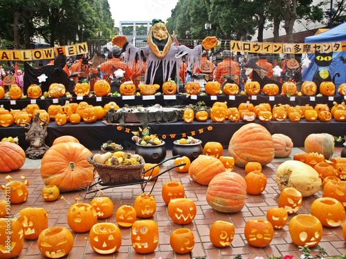 Orange pumpkins in Halloween 