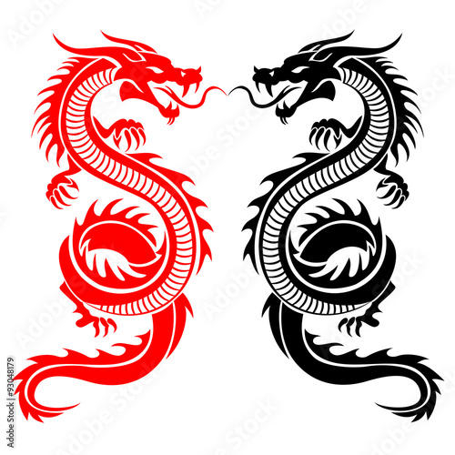 Black and red tribal dragon tattoo vector illustration photo