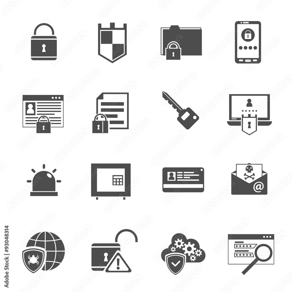 Computer security icons set black Computer security icons set black