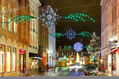 Christmas street at Bruges, Belgium