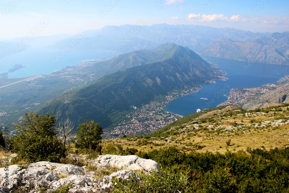 Kotor view. Kotor bay, Montenegro. Adriatic sea. Sea view. Mountains view