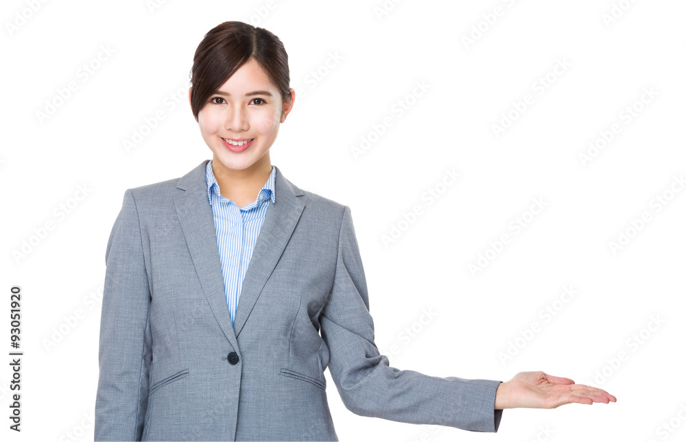Asian Businesswoman with hand showing blank sign Asian Businesswoman with hand showing blank sign