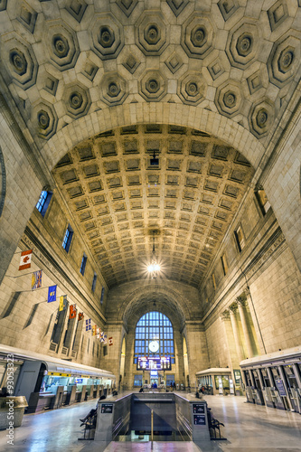 Interior of Union Station in Toronto on a calm Sunday evening.