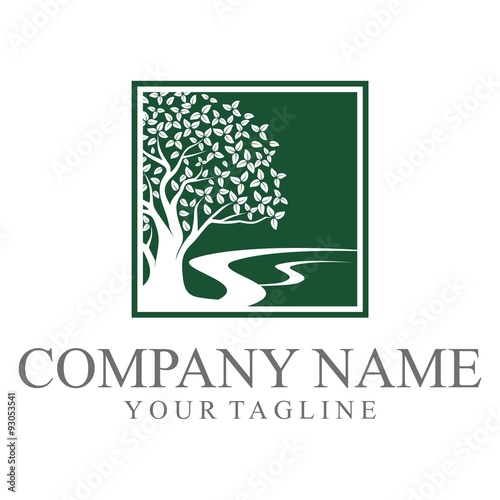 Square Green Oak Tree Logo. Oak tree logo illustration. Vector silhouette of a tree	