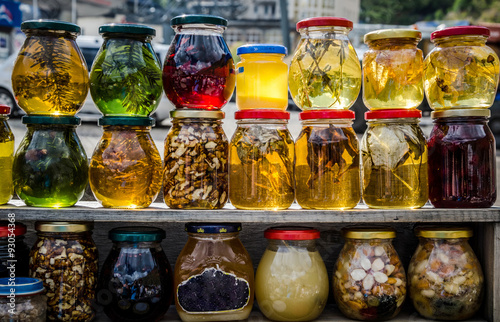 Jar with mountain honey and jam
