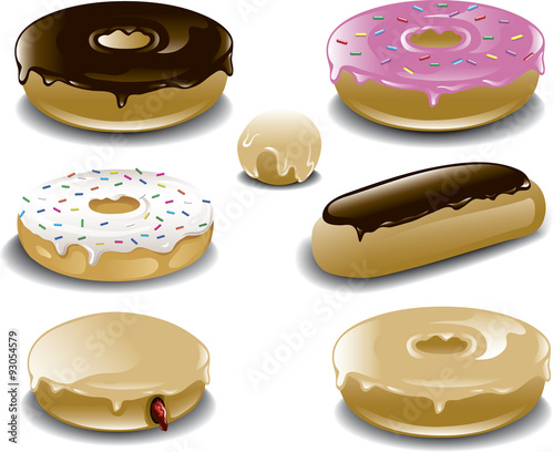 Illustration of a variety of donuts.