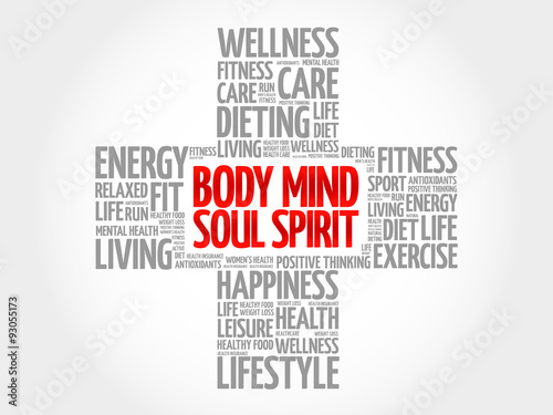 Body Mind Soul Spirit word cloud, health cross concept #93055173