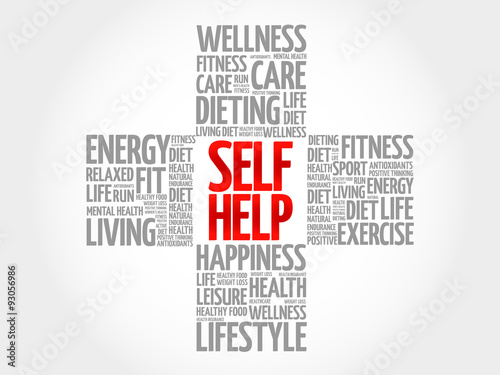 Self Help word cloud, health cross concept