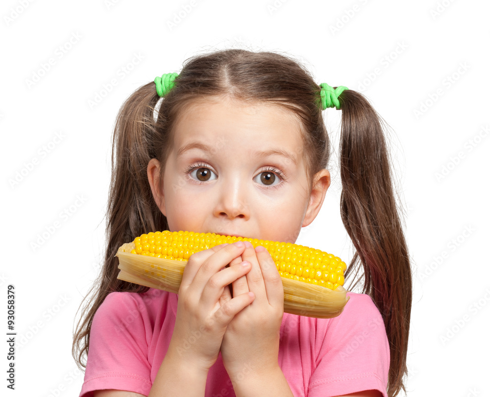 cute little girl eating corn