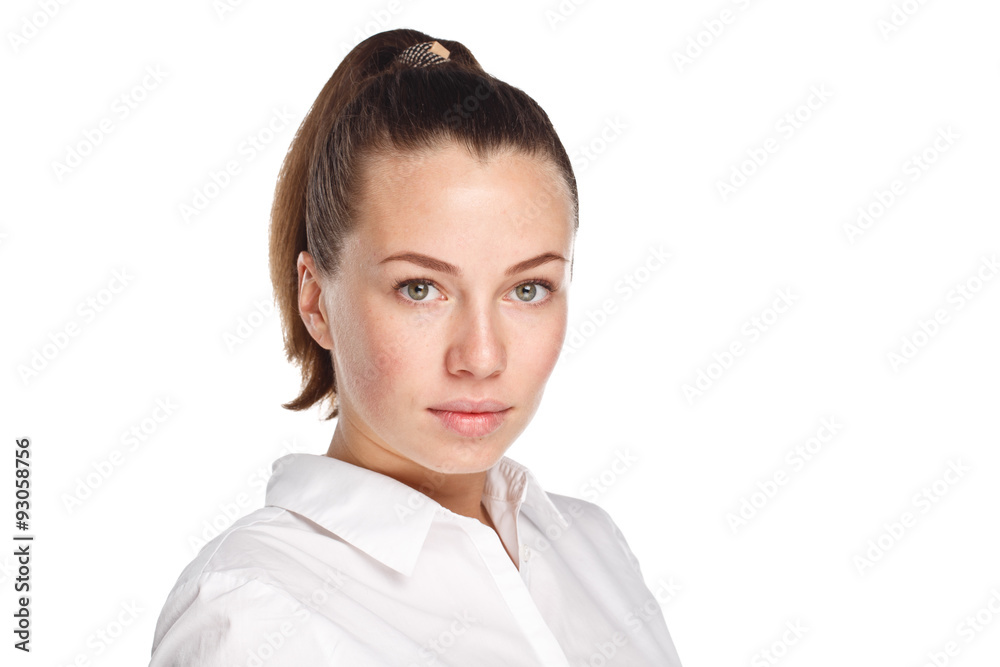 natural face of young causicasian woman without makeup. studio portrait white isolated natural face of young causicasian woman without makeup. studio portrait white isolated