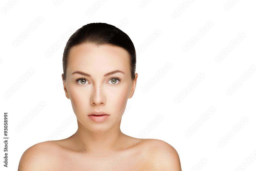 Beautiful young brunette woman with clean fresh skin with nude makeup. Closeup real photo Beautiful young brunette woman with clean fresh skin with nude makeup. Closeup real photo