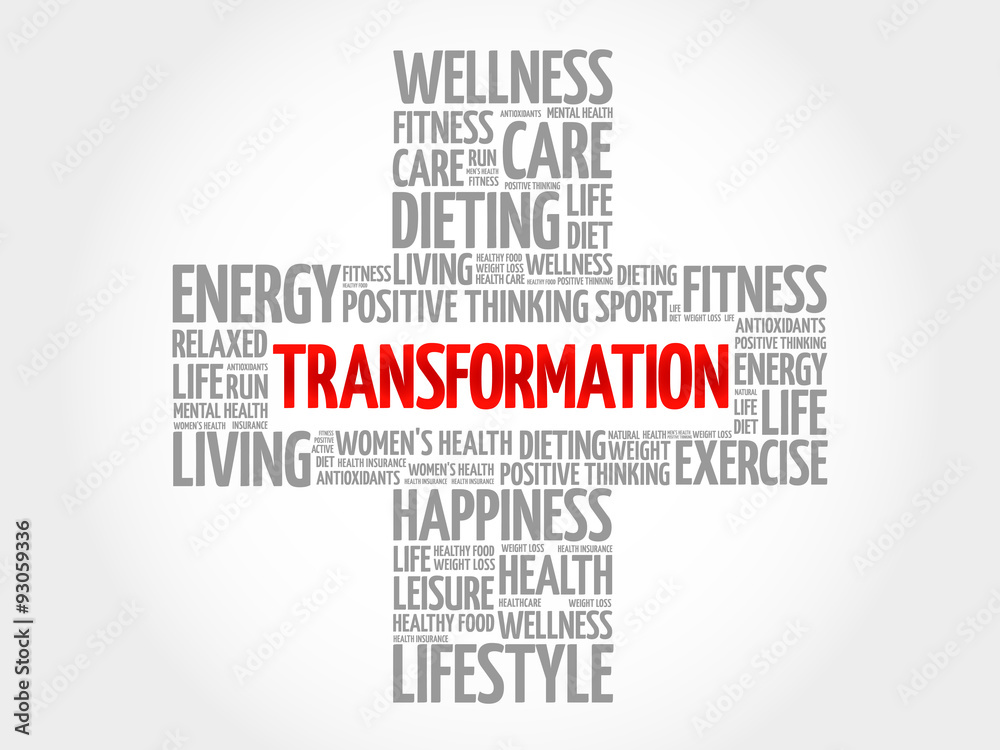 Fotografie TRANSFORMATION word cloud, health cross concept