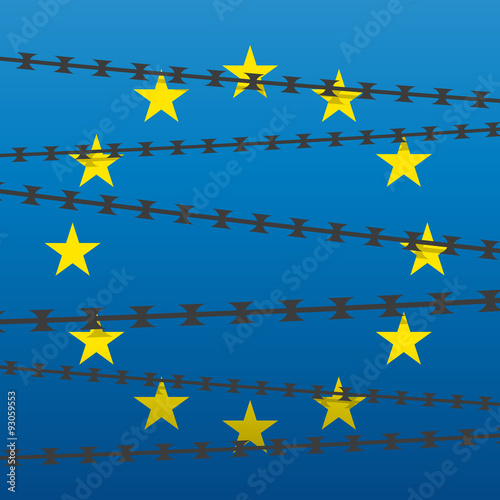 Grafik EU Flagge mit Stacheldraht davor