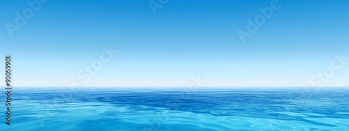 Blue sea or ocean water with sky banner