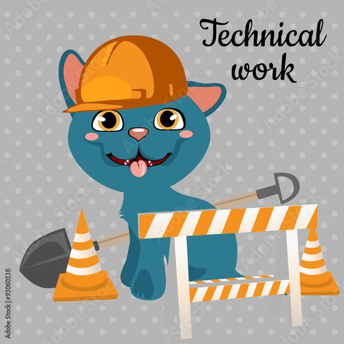 Cat builder in a helmet on a gray background