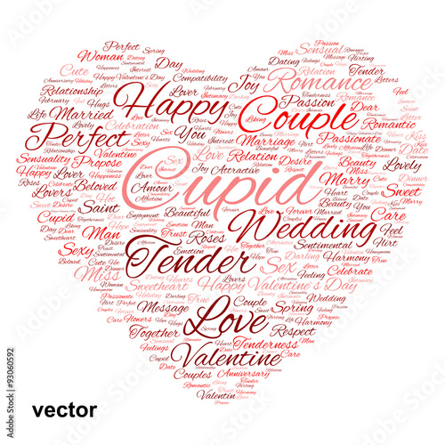 Vector conceptual Valentine heart word cloud