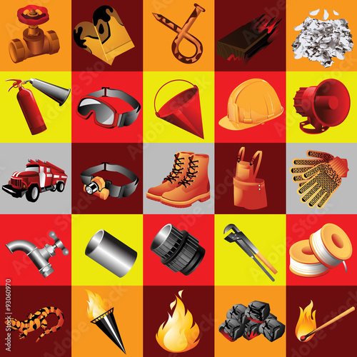 Great set of fire equipment, 25 elements
