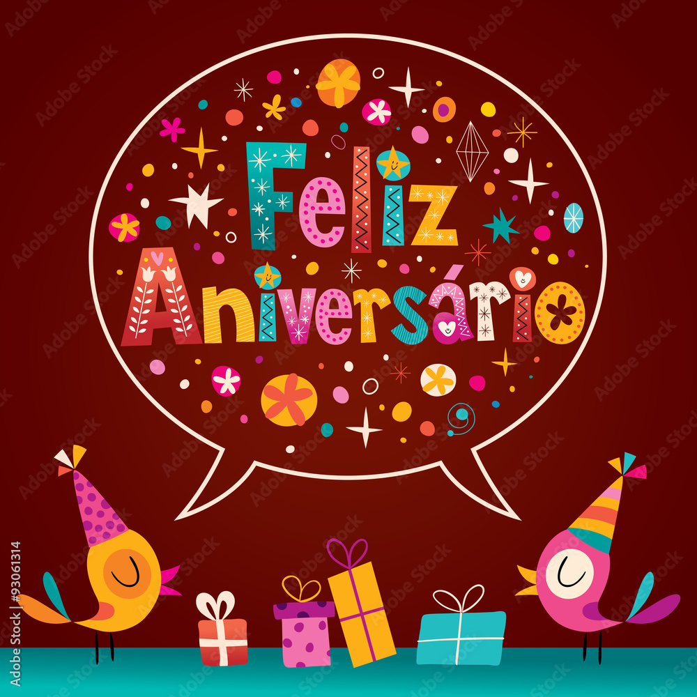 Feliz Aniversario Portuguese Happy Birthday card Stock Vector Adobe Stock