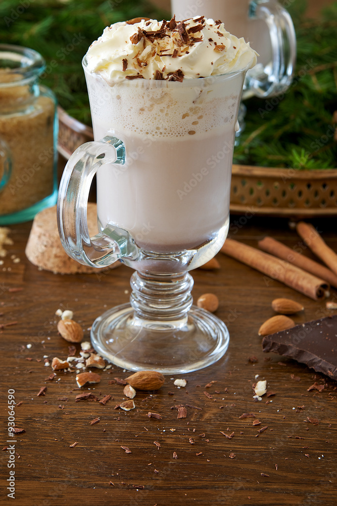 Cocoa with whipped cream, nuts and chocolate Cocoa with whipped cream, nuts and chocolate