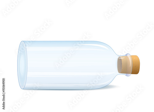 Empty glass bottle with cork Vector illustration isolated on white background 
