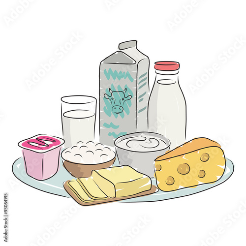 Milk products on plate, vector illustration