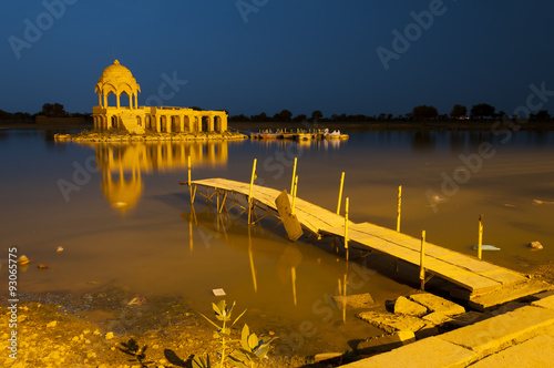 Illuminated building at Gadsisar Lake, Jaisalmer, Rajastan, India photo