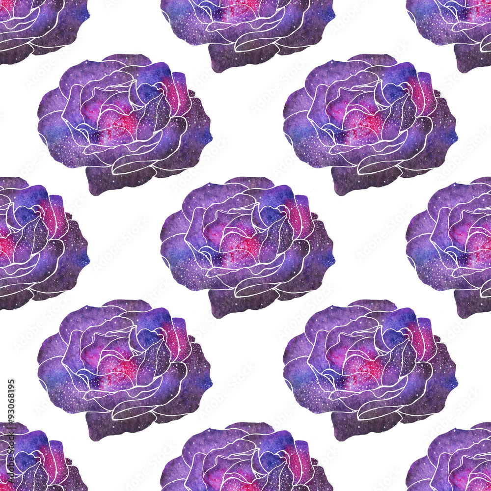 Obraz premium Rose. Seamless pattern with cosmic or galaxy flowers. Hand-drawn