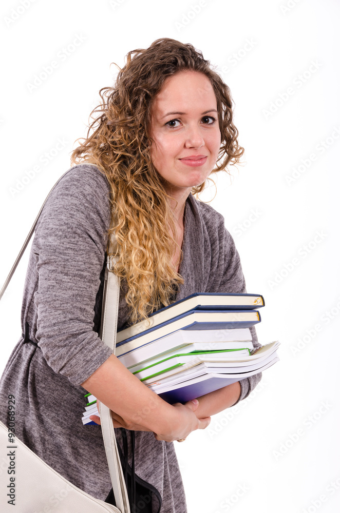 Female Student Loaded With Homework Female Student Loaded With Homework