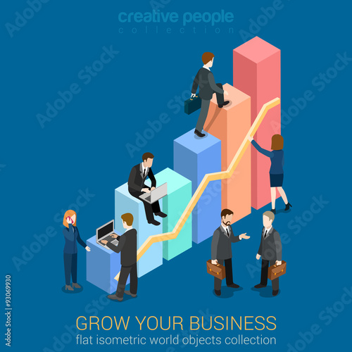 Growing Business infographics vector isometric: charts grow up