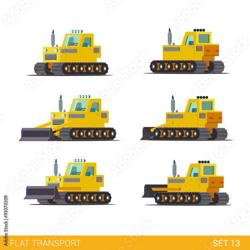 Tractor motor grader vector flat construction tracked vehicles