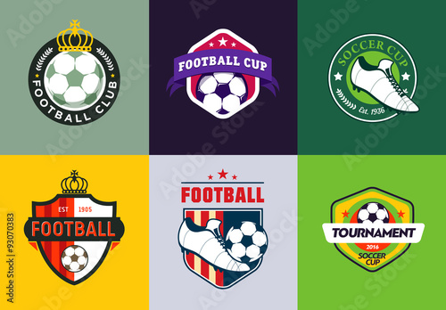 Set of vintage color football soccer championship logos and badges isolated on white Background