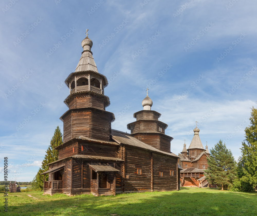 Old wooden rural Orthodox church in the museum of wooden architecture Vitoslavlitsy in the neighborhood Veliky Novgorod 