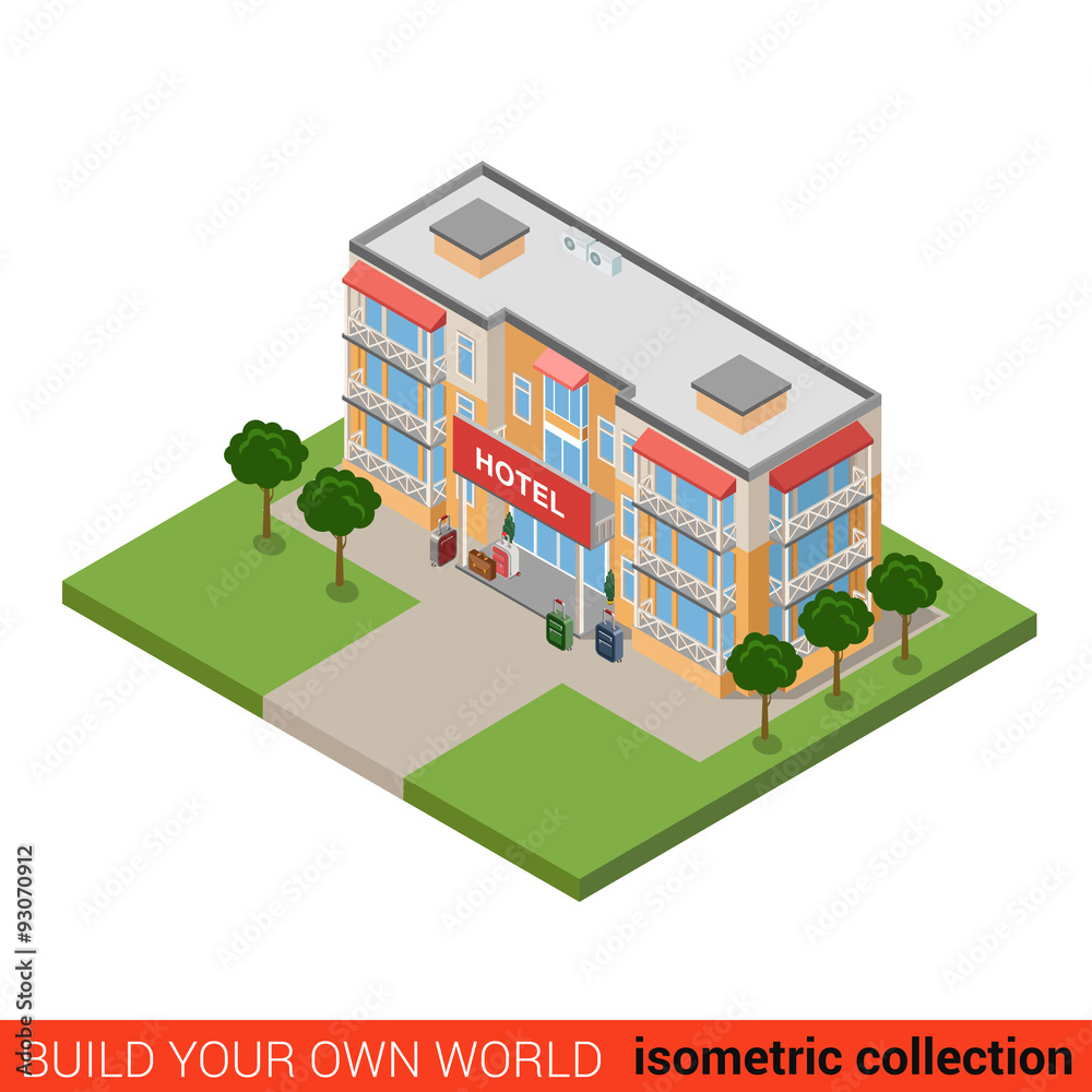 Hotel vacation tourism flat 3d isometric vector building block