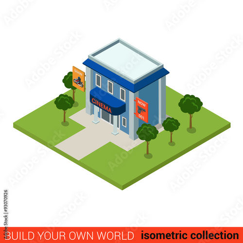 Cinema theater flat 3d isometric vector building house block