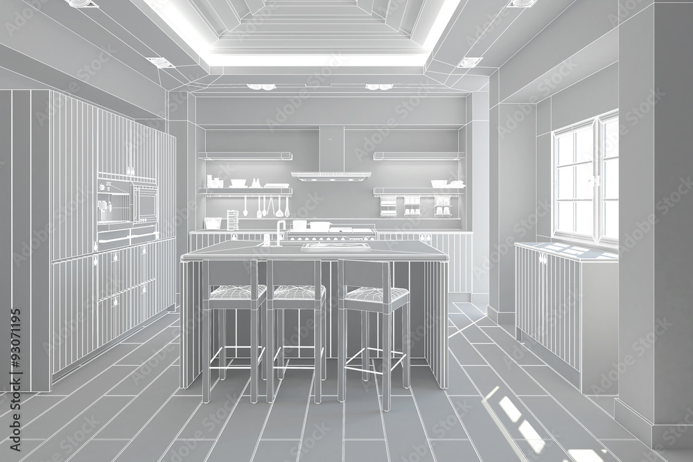 3D Interior rendering of a modern kitchen 3D Interior rendering of a modern kitchen