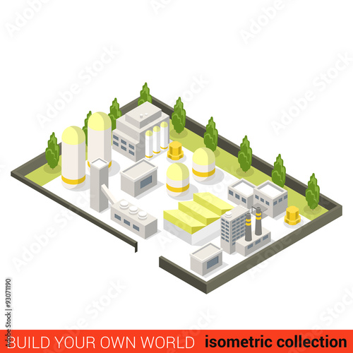 Industrial power plant factory flat 3d isometric vector building