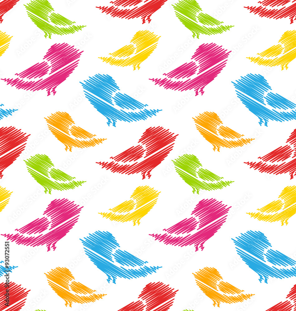 Fototapeta premium Seamless Pattern with Abstract Colorful Birds