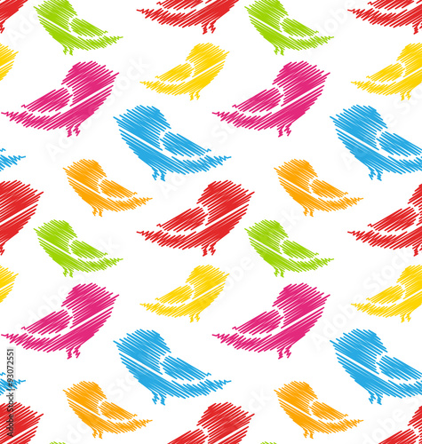 Seamless Pattern with Abstract Colorful Birds