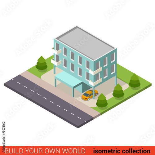 Flat vector isometric municipal building office condo hostel
