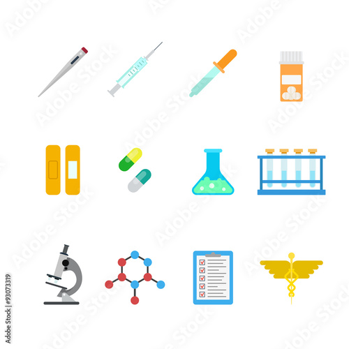 Vector flat lab web app icons: hospital chemical pharmaceutical