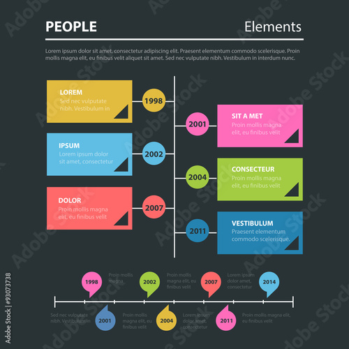 Timeline historical flat vector infographics: years time line