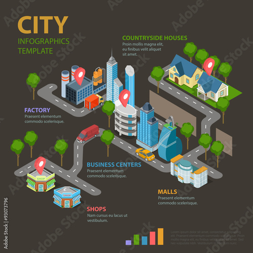 City estate realty structure flat vector infographic: buildings