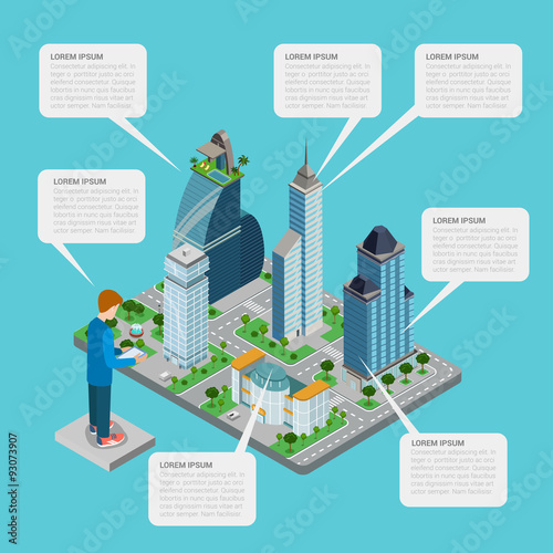 City estate realty building megalopolis flat vector infographics