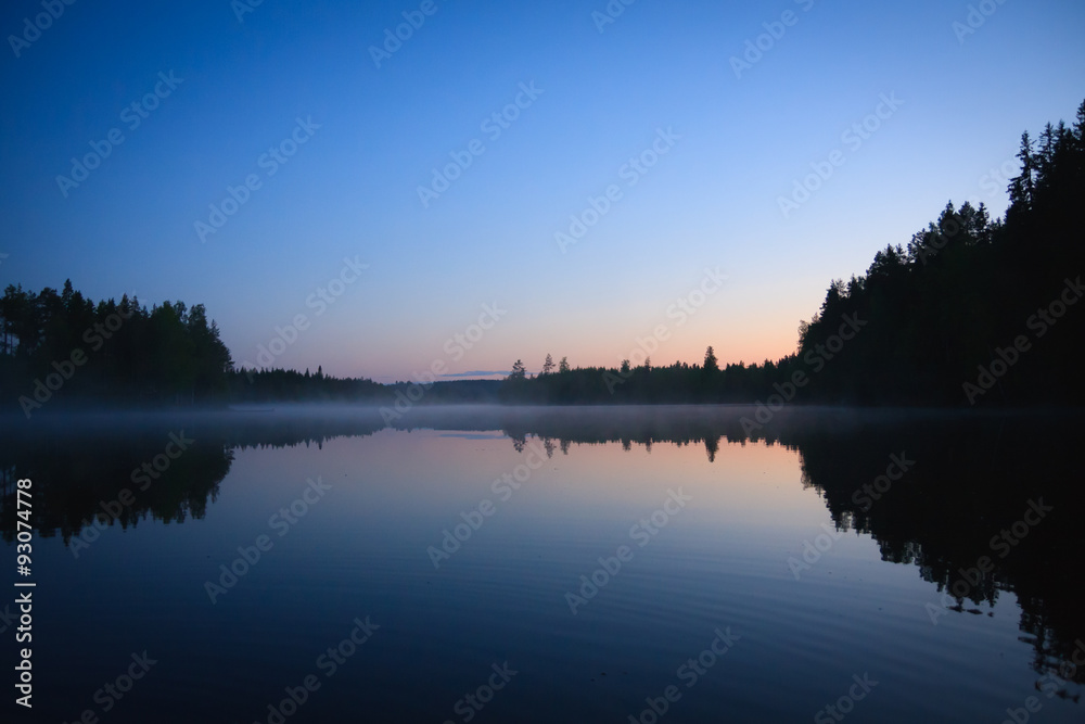 Naklejka premium Calm lake scape at summer night