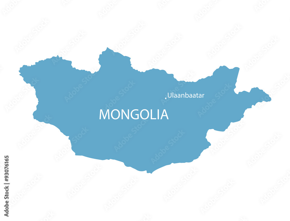 vector map of Mongolia with indication of Ulaanbaatar