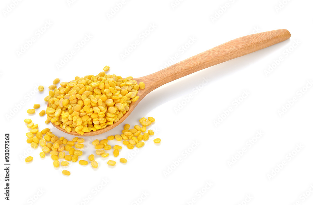 peeled split mung bean isolated on white. peeled split mung bean isolated on white.